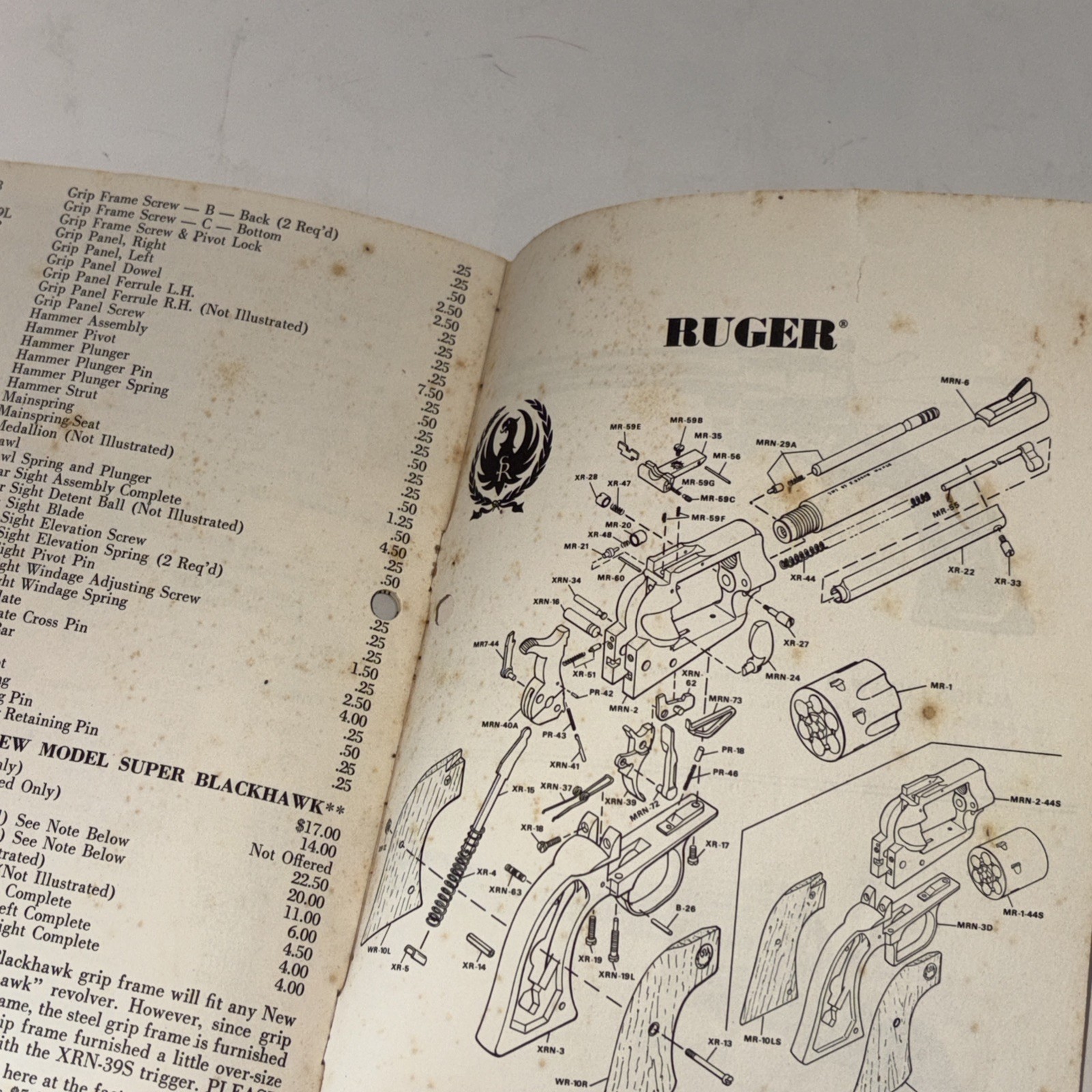 1974 Ruger New Model Blackhawk & Super BH Instructions & Parts list