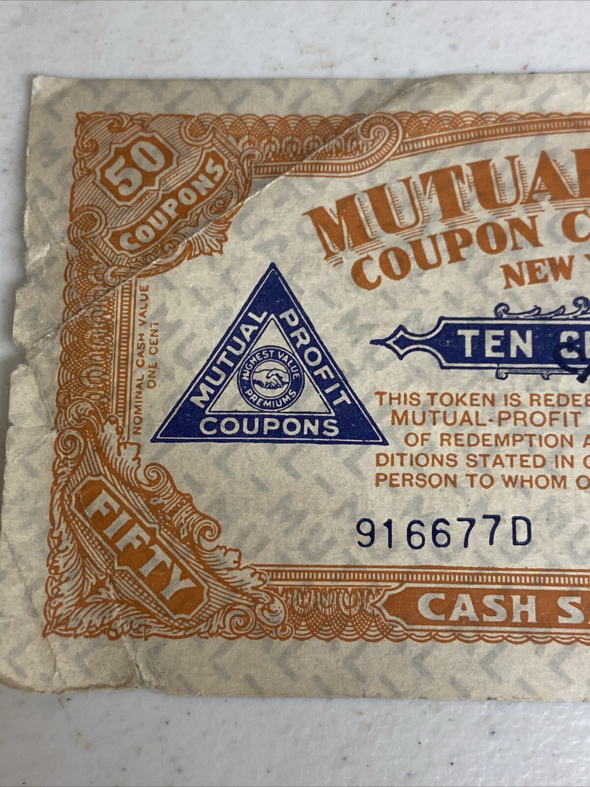 Mutual Profit Coupon Corporation New York City, NY 50 Coupons Cigar Store