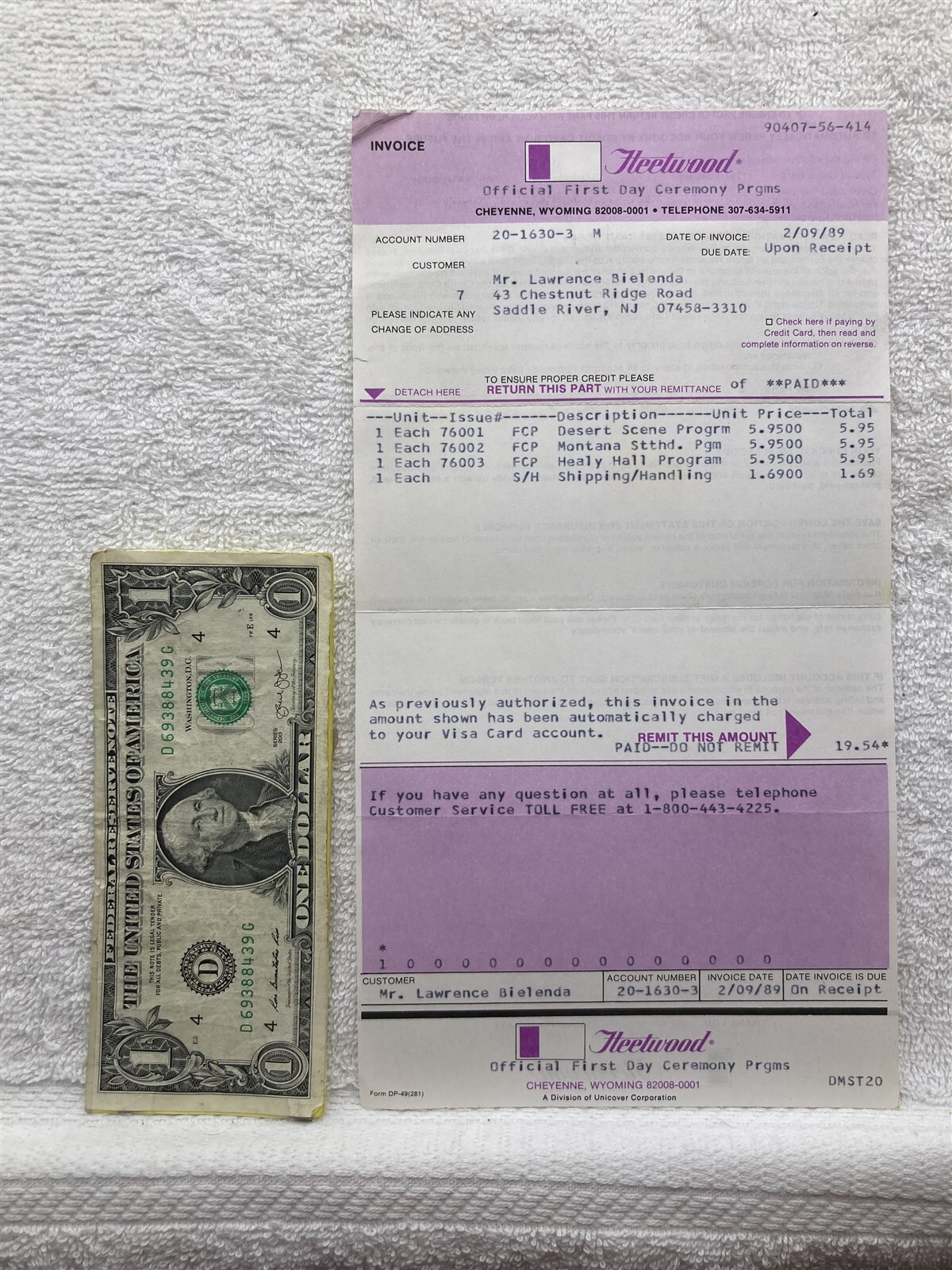 1989 Fleetwood Heetwood First Day Ceremony Programs Receipt Vtg