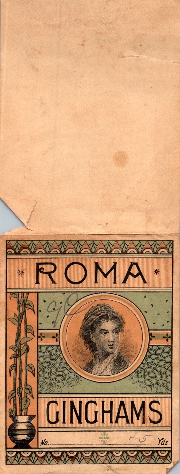 ROMA Ginghams Textile Label Late 1800s Woman Portrait 45 Yds