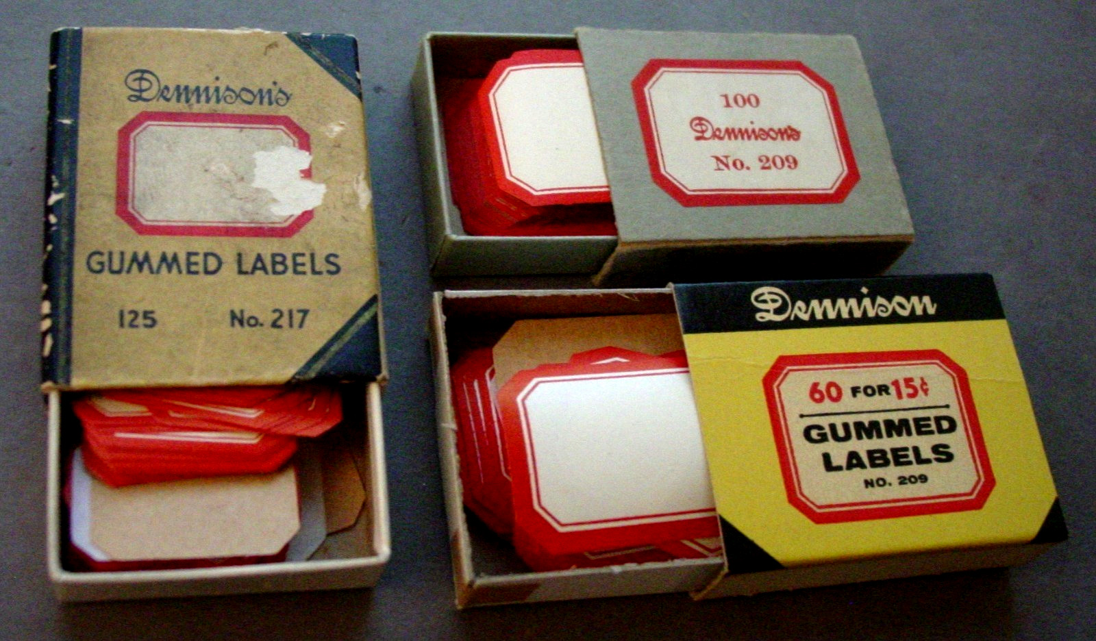 293 Vintage Dennison Gummed Red Border Bottle Craft Labels #217 #209 Mix NOS USA