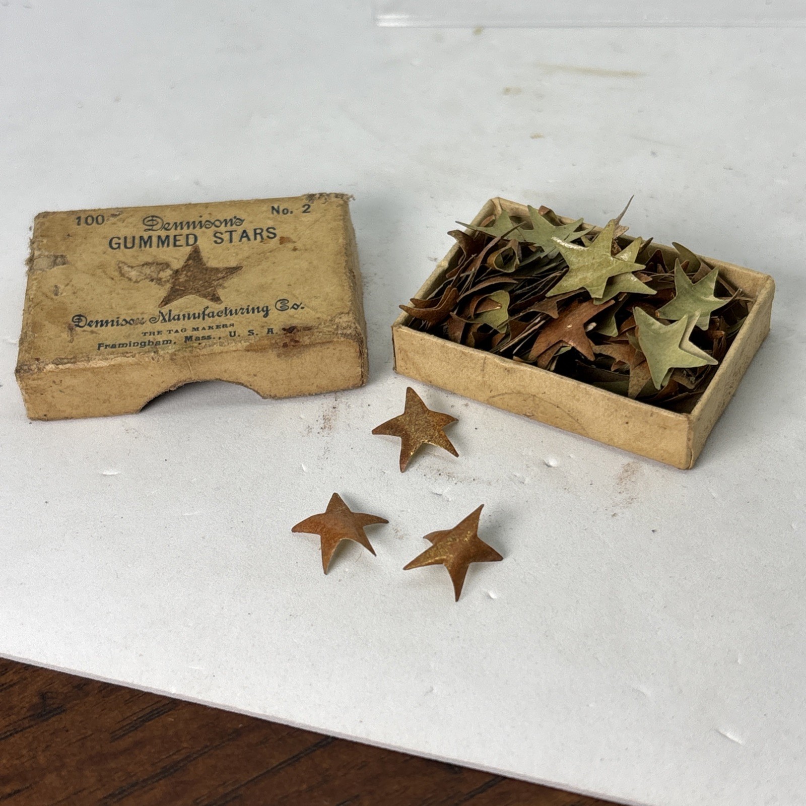 Antique Old Box of Dennison’s Metallic Gummed Stars No. 2-100 Count USA