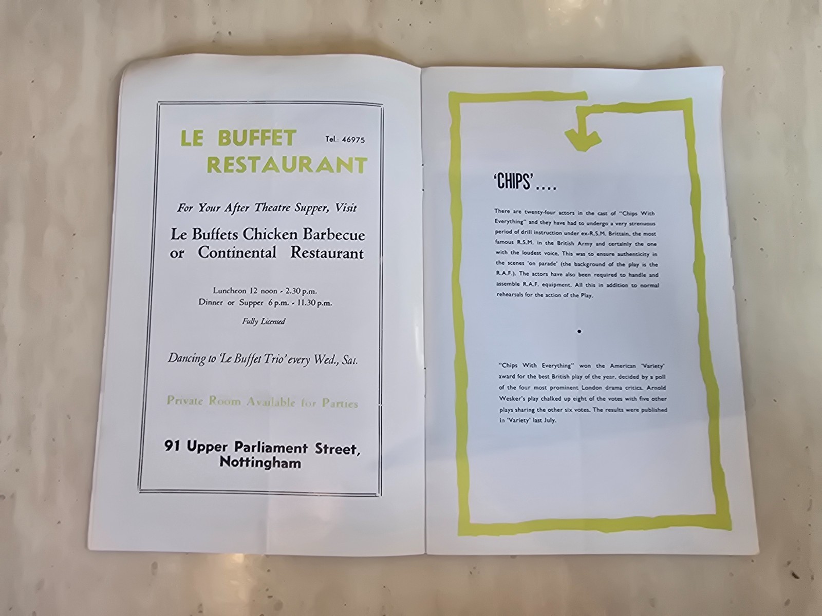 1960s Chips With Everything Theatre Programme – Paul Darrow Michael Redfern