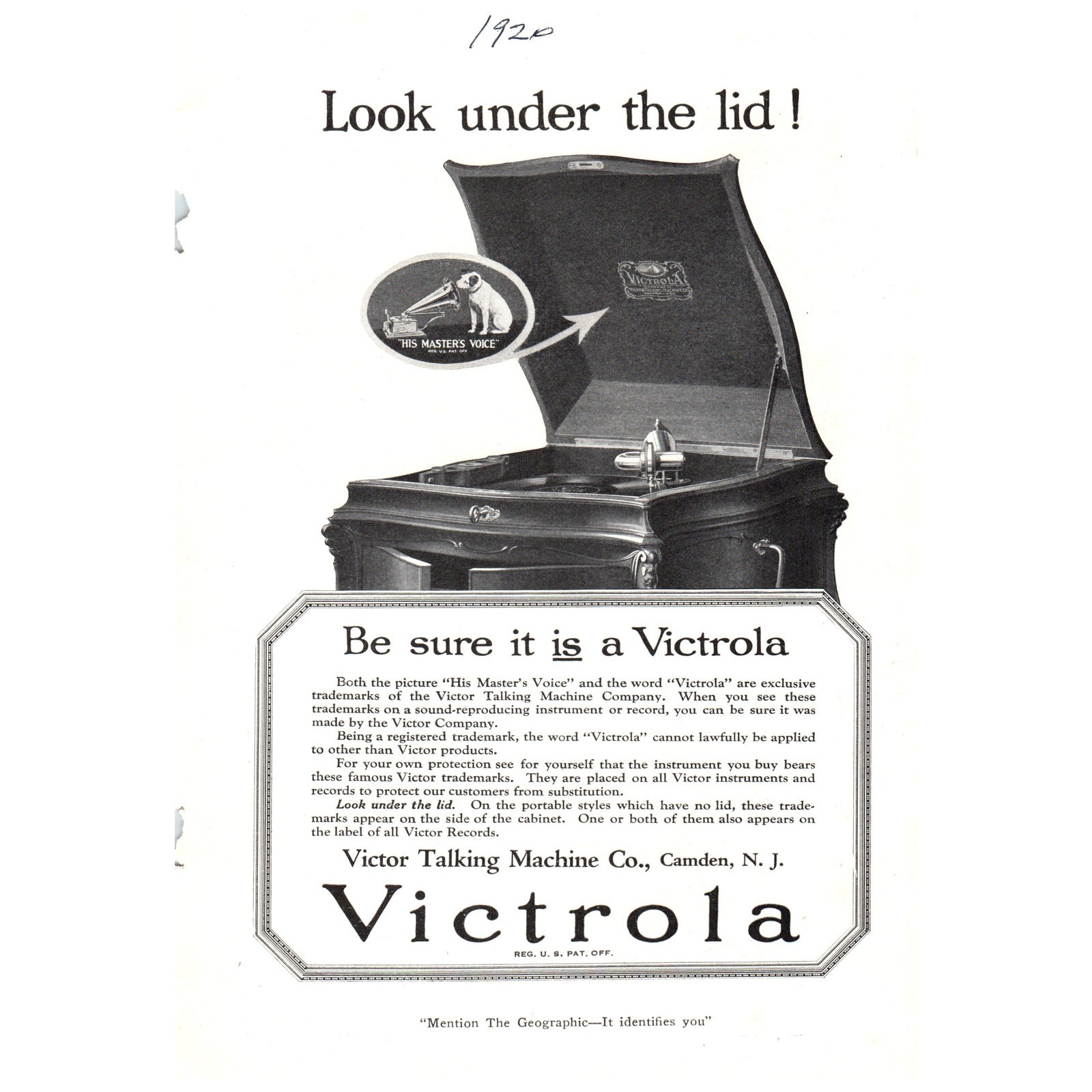 Original 1920s Victrola Victor Talking Machine Magazine Ad Camden NJ AD8-2