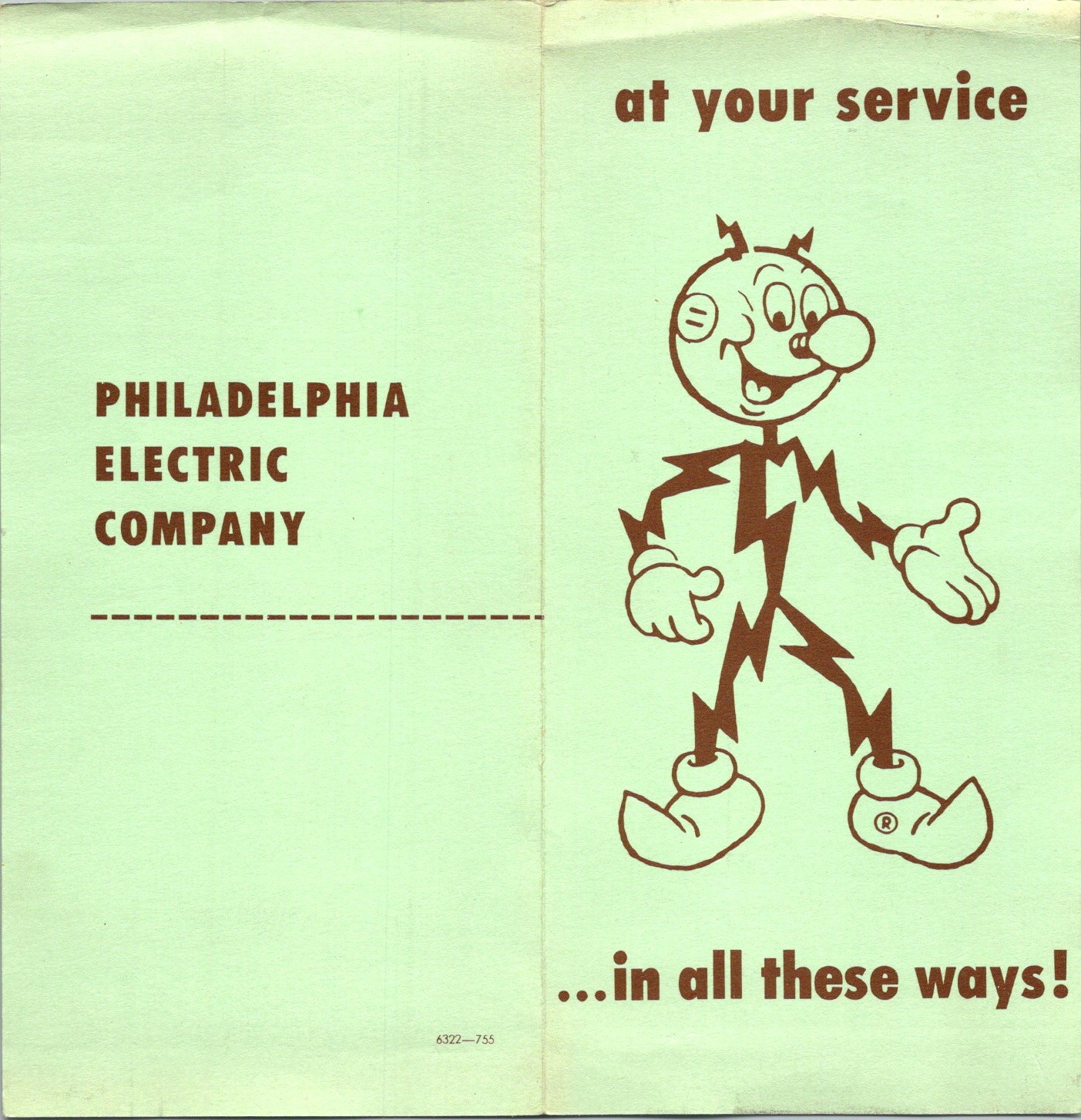 Philadelphia Electric Co. Brochure 1950s Lightning Mascot “at your service”