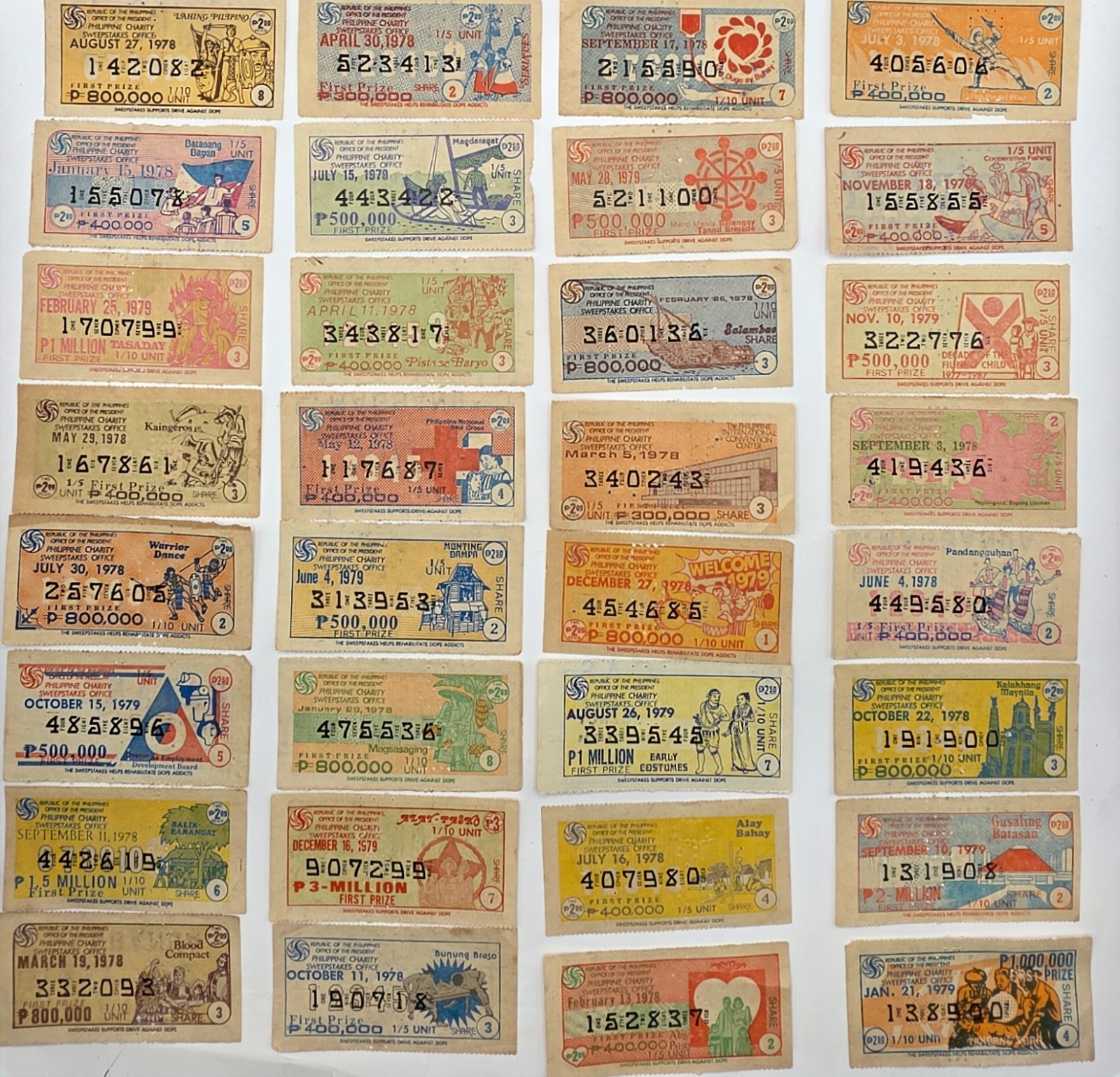 1970s Philippines Paper Collectible Vintage Sweepstakes.Lot Of 32.Used