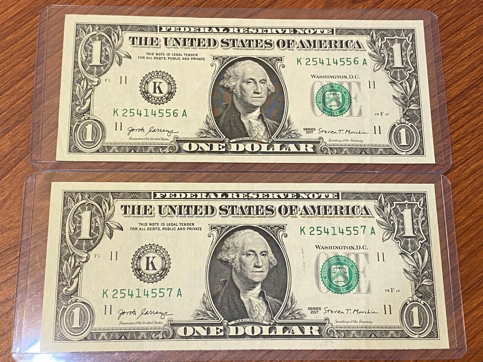 Sequence One Dollar Bills US Banknotes with Series 2017A