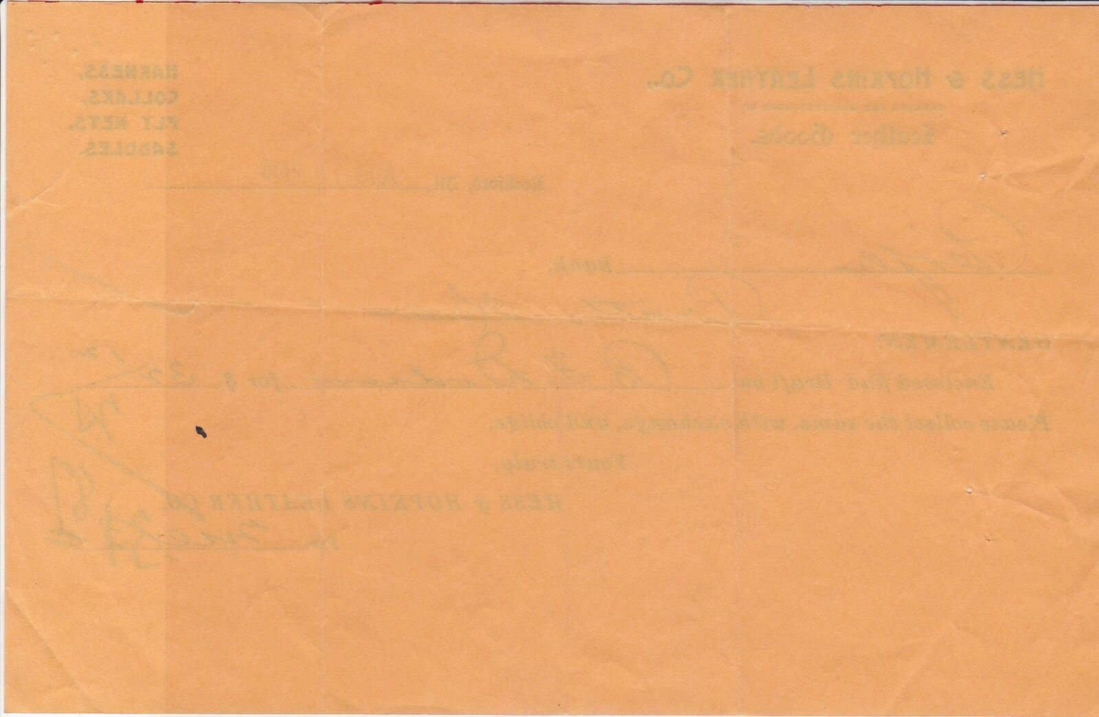 U.S. Hess & Hopkins Leather Co. Rockford Leather Goods 1905 Receipt Ref 40400