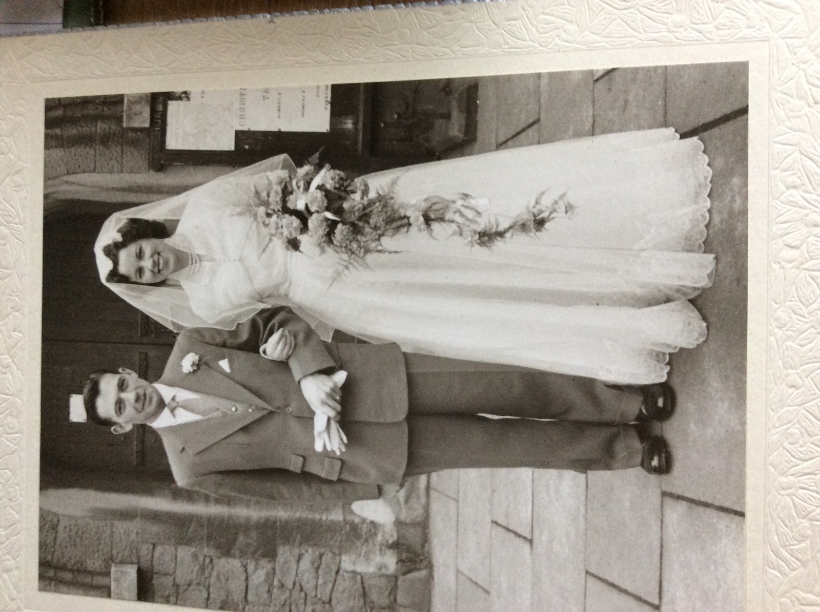 box c b/w photograph 8×6 inches wedding day bride groom flowers outside