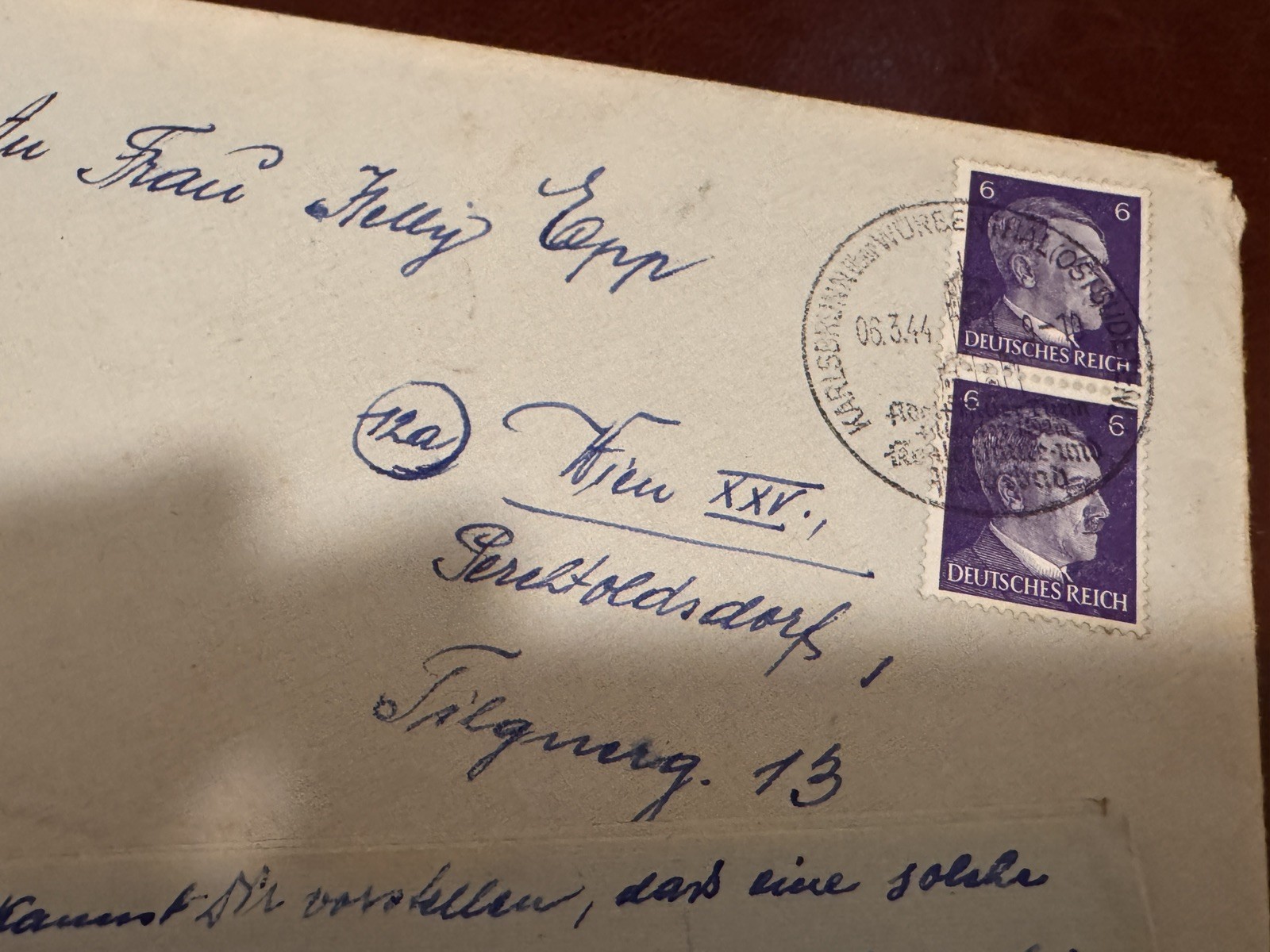 WW2 Handwritten Personal Letter : Nazi Era Correspondence: Vienna : March 1944