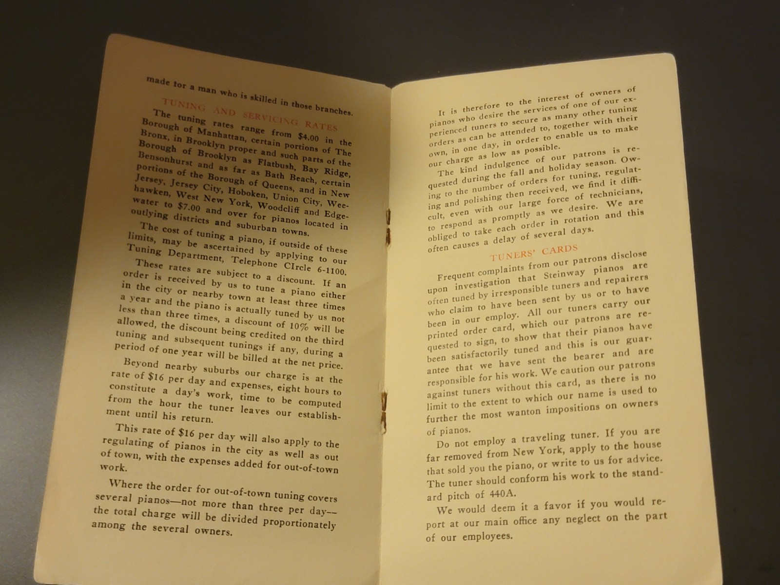 Vintage Steinway & Co. Booklet “Hints On The Care of Your Piano”