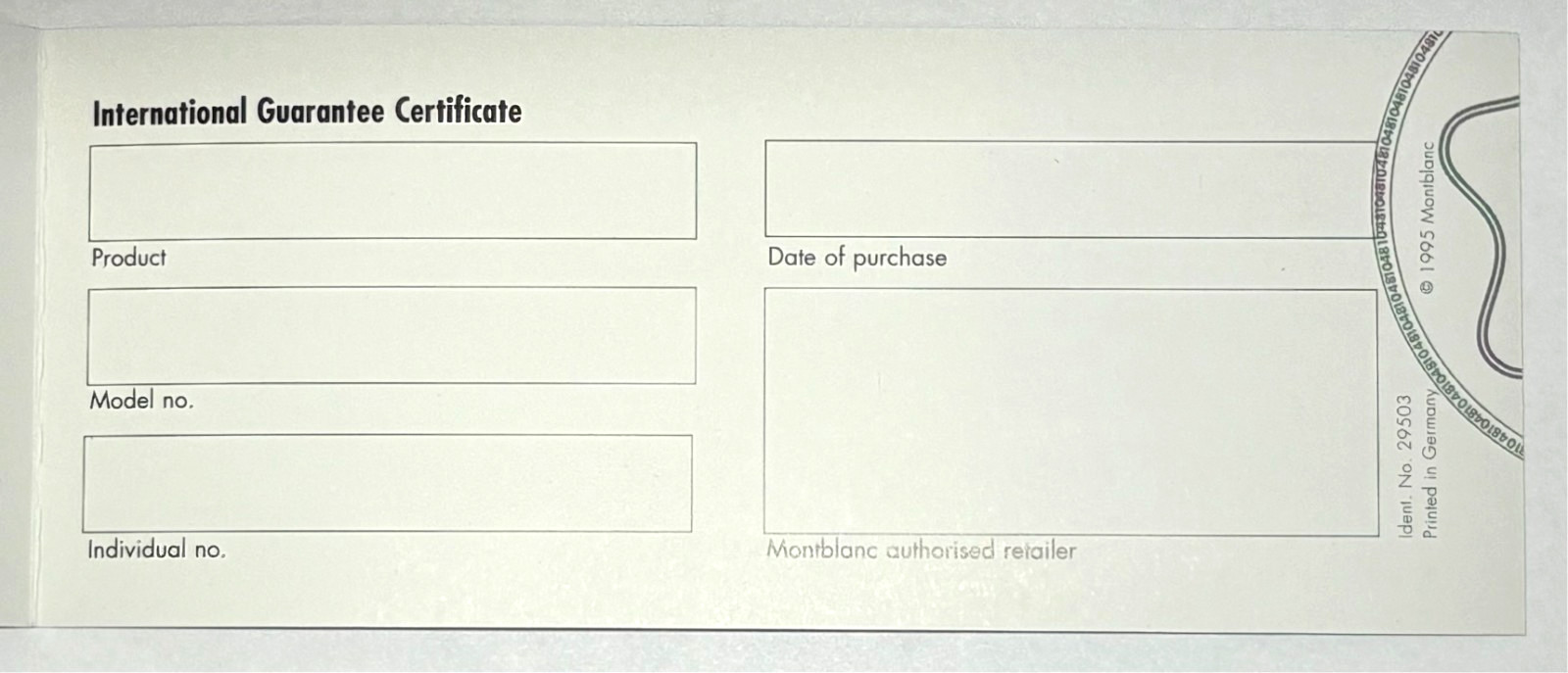 MontBlanc Watch Warranty Guarantee Blank Certificate & Service Guide Booklet