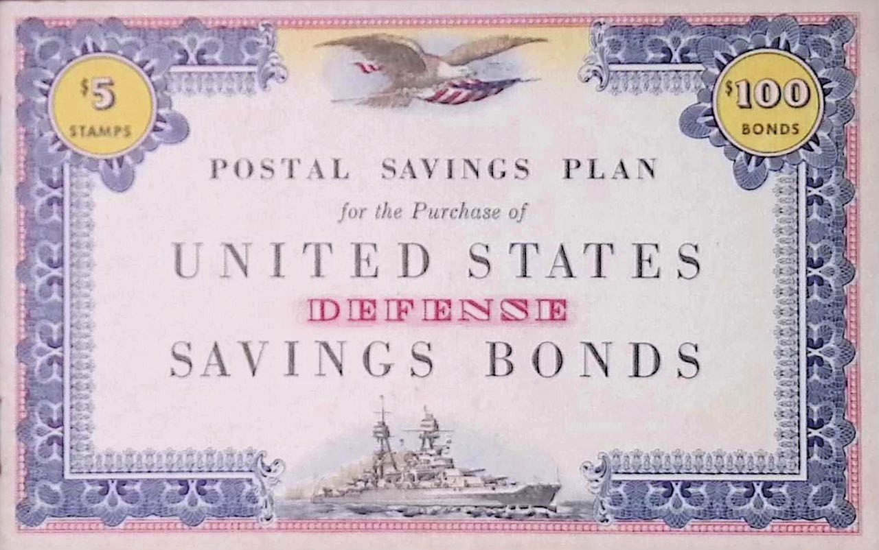 WWII 1940s US Defense Stamp Album Postal Savings Plan $5 Stamps $100 Bonds