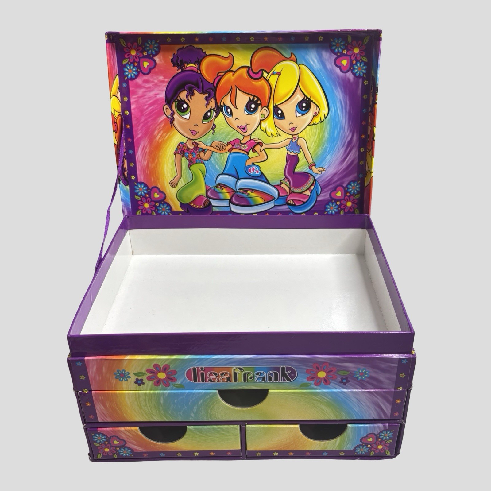 Lisa Frank BFF Girls Rule Stationary Trinket Jewelry Box Neon Rainbow Drawers