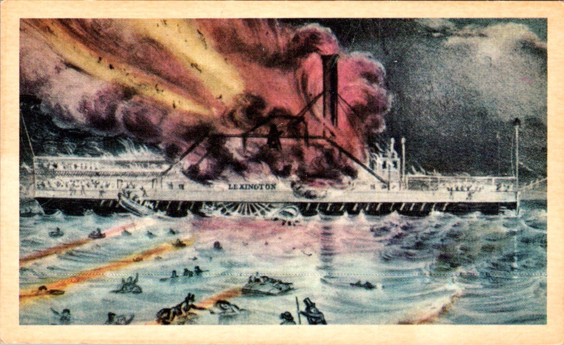 Steamboat Lexington 1840 Disaster Educational Card – Currier Lithograph