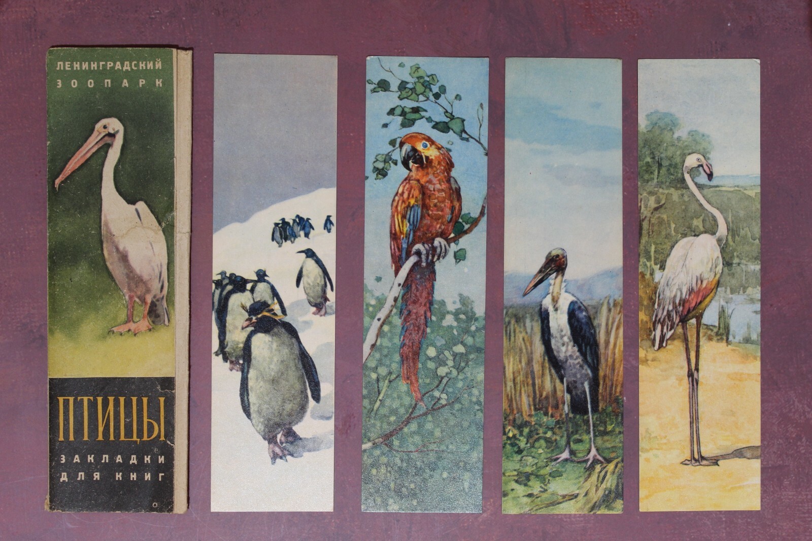 Leningrad ZOO Birds artist AMINOV Bookmarks USSR 1965 FULL Set 8 + BONUS🐦