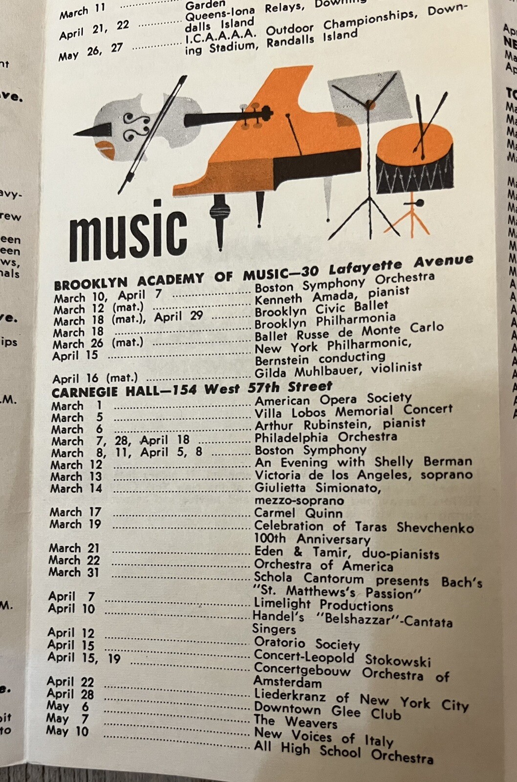 Vintage New York N.Y. Quarterly Calendar Of Events Spring 1961 Brochure Foldout