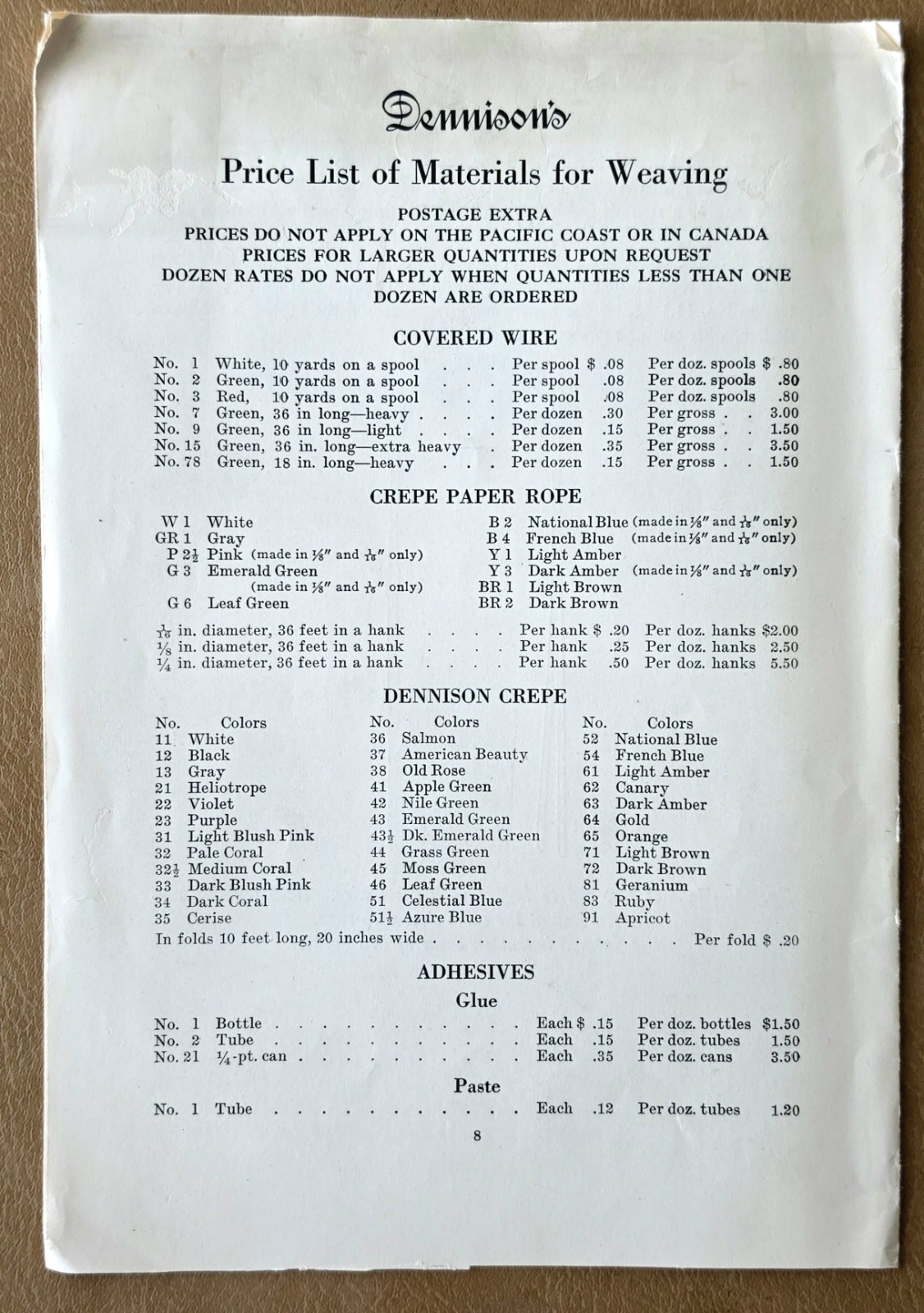 Dennison’s Rope Work Primer – Instructions Catalog Price List Brochure 1921