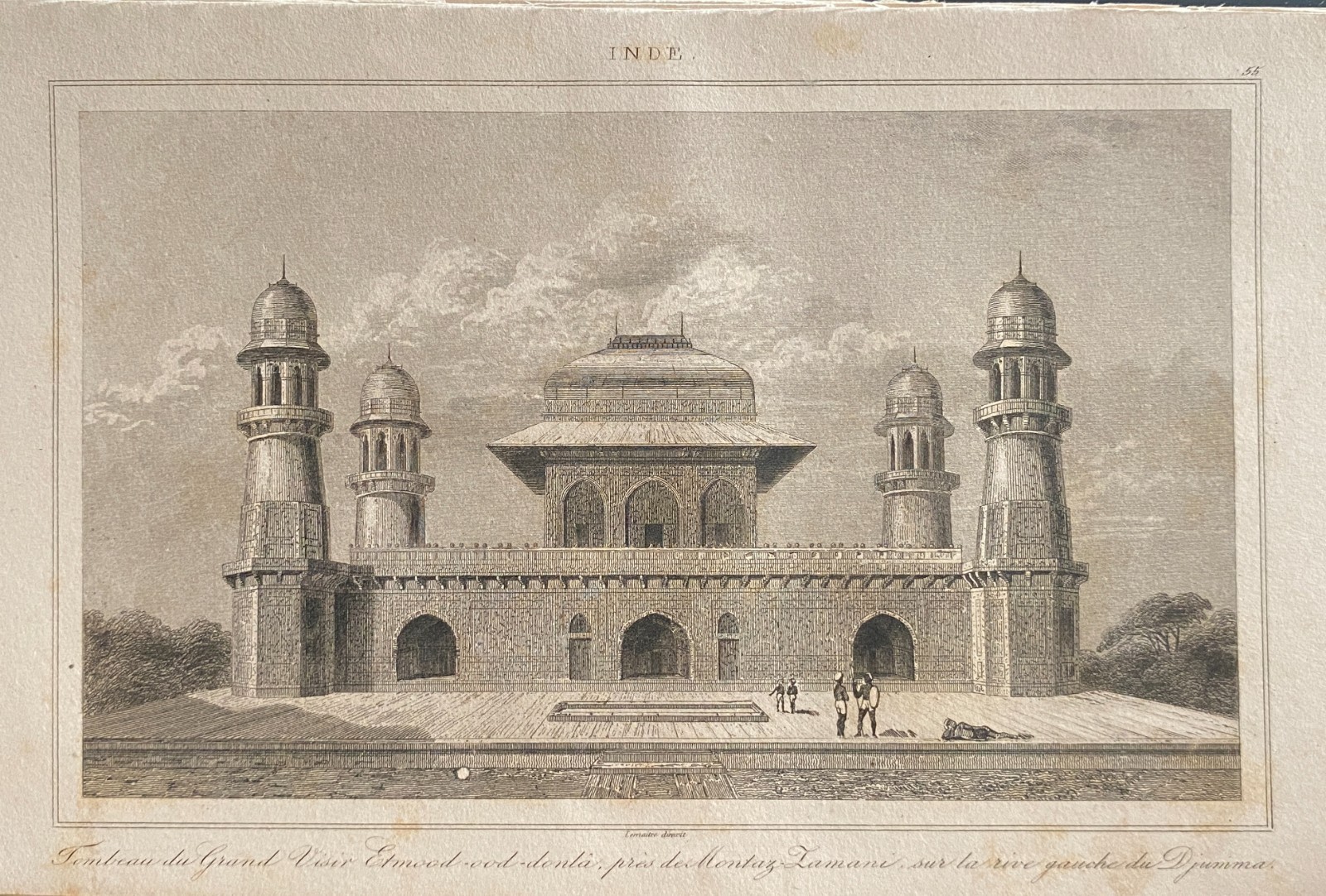 Engraving India 1843 ” Tomb Of The Grand Vizier Etmood Vo0d Donta N “