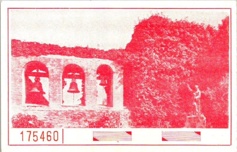 Mission San Juan Capistrano Ticket 495 Globe Ticket Co. Halftone Bell Wall 1776