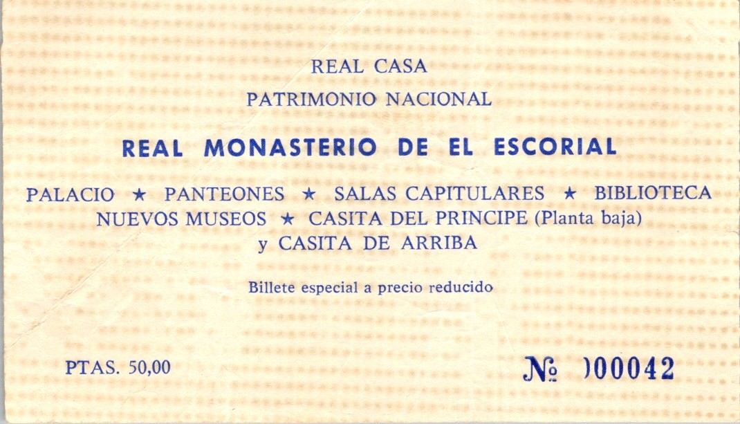 El Escorial Monastery Reduced Price Ticket 50 PTAS 1960s Spain №000042