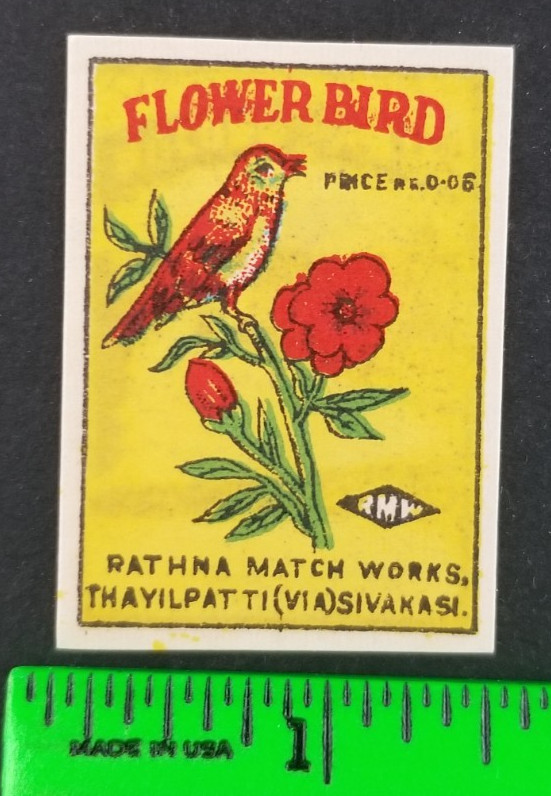 Vintage Flower Bird Safety Matches Matchbox Label
