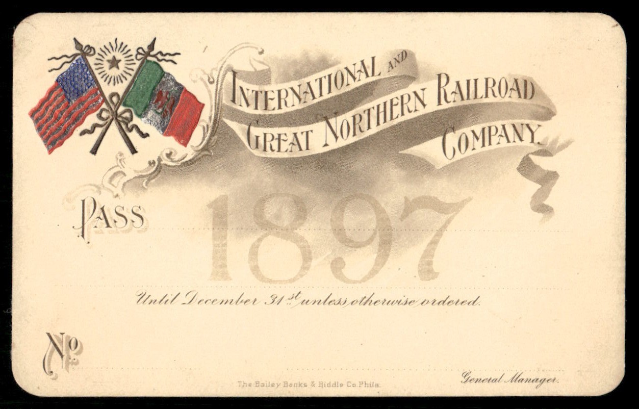 Antique 1897 International Northern USA Mexico Railroad Pass