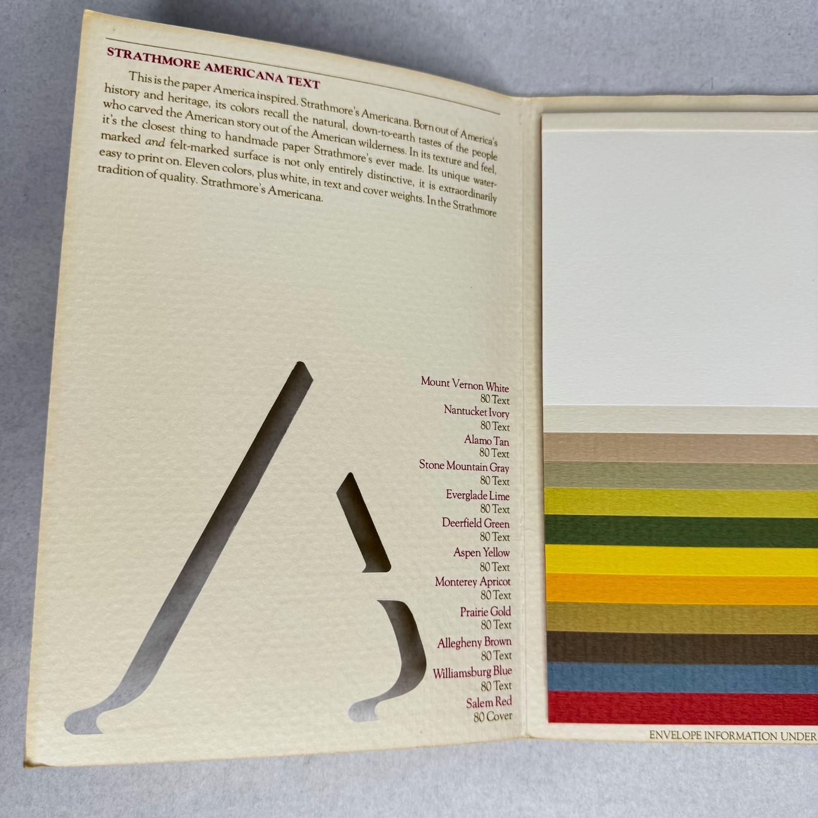 c.1974 Strathmore Americana Paper Swatch Book Felt-Marked Color Samples