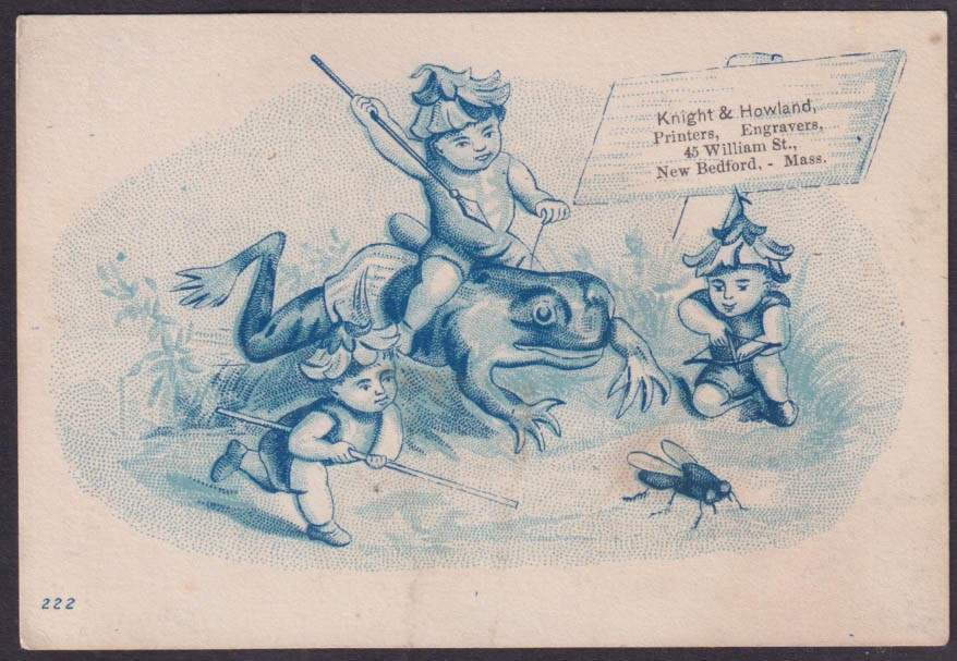 Knight & Howland Printers Engravers New Bedford MA trade card kids ride frog