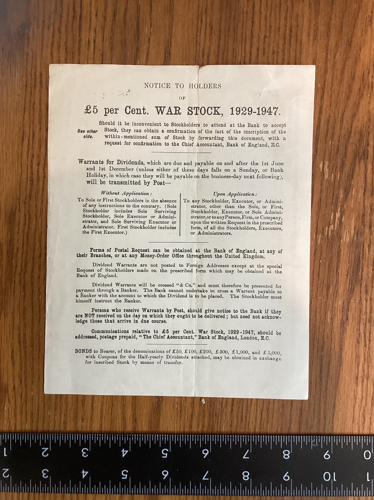 1925 £5% WAR STOCK TRANSFER RECEIPT BRITISH GOVERNMENT BOND (National Dept)