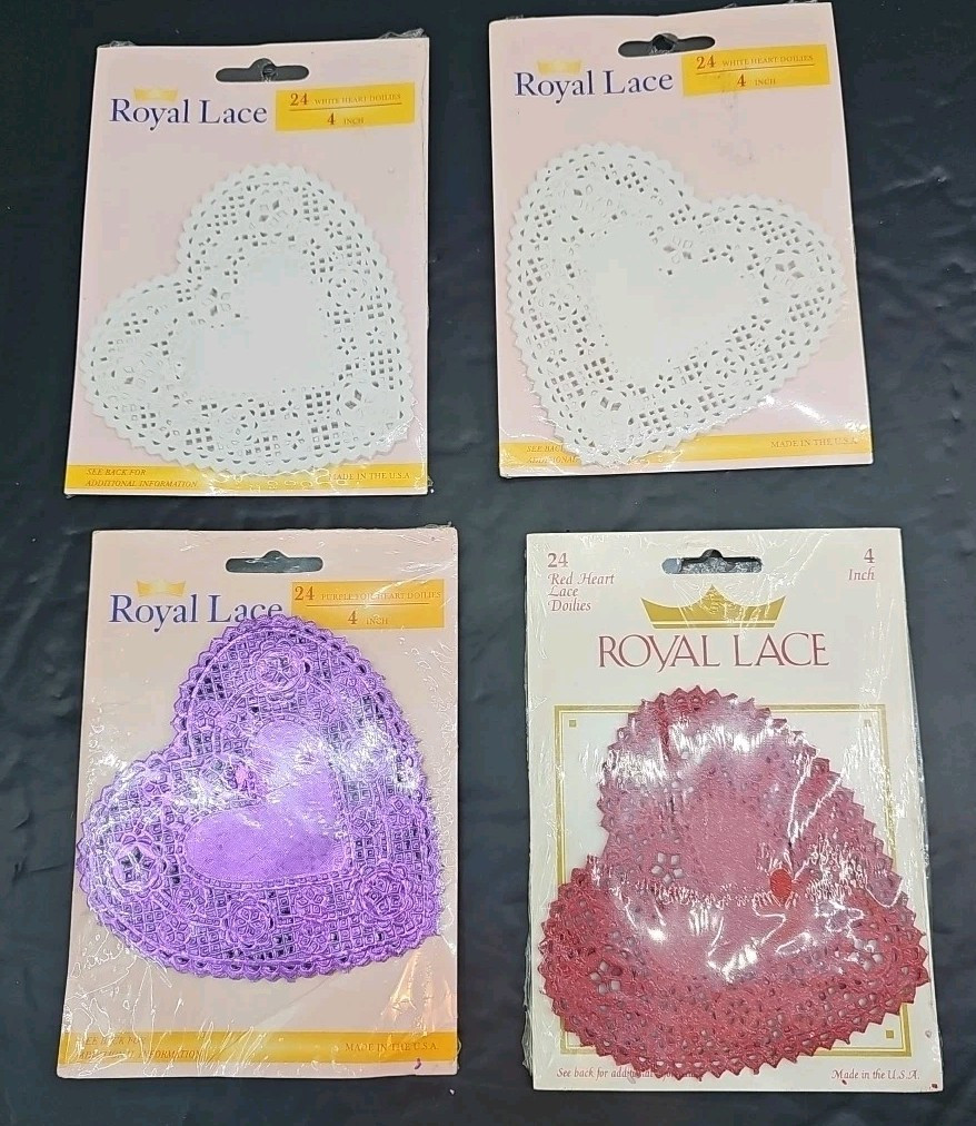 Vtg New Royal Lace Paper Doilies Heart Shaped 12pks (234 Total) Crafts Art Decor