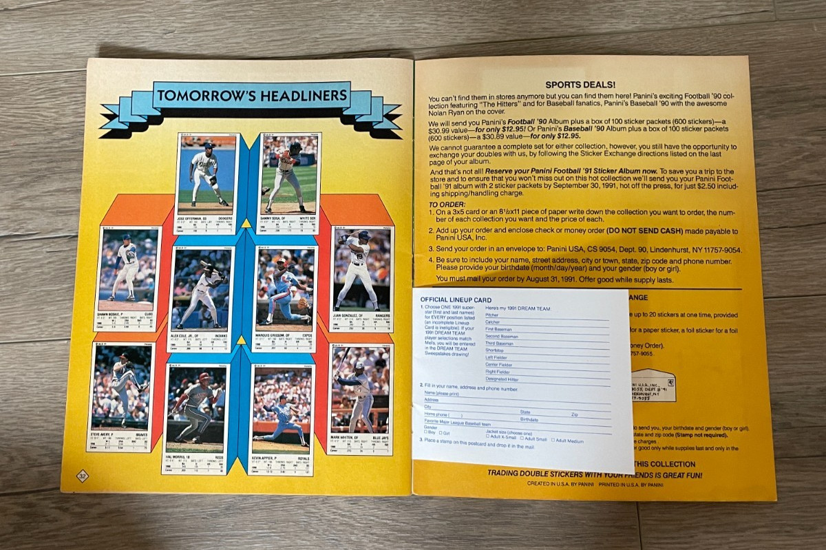 Panini Baseball Collectible Sticker Album 1991 Ken Griffey Jr Ryne Sandber Cover