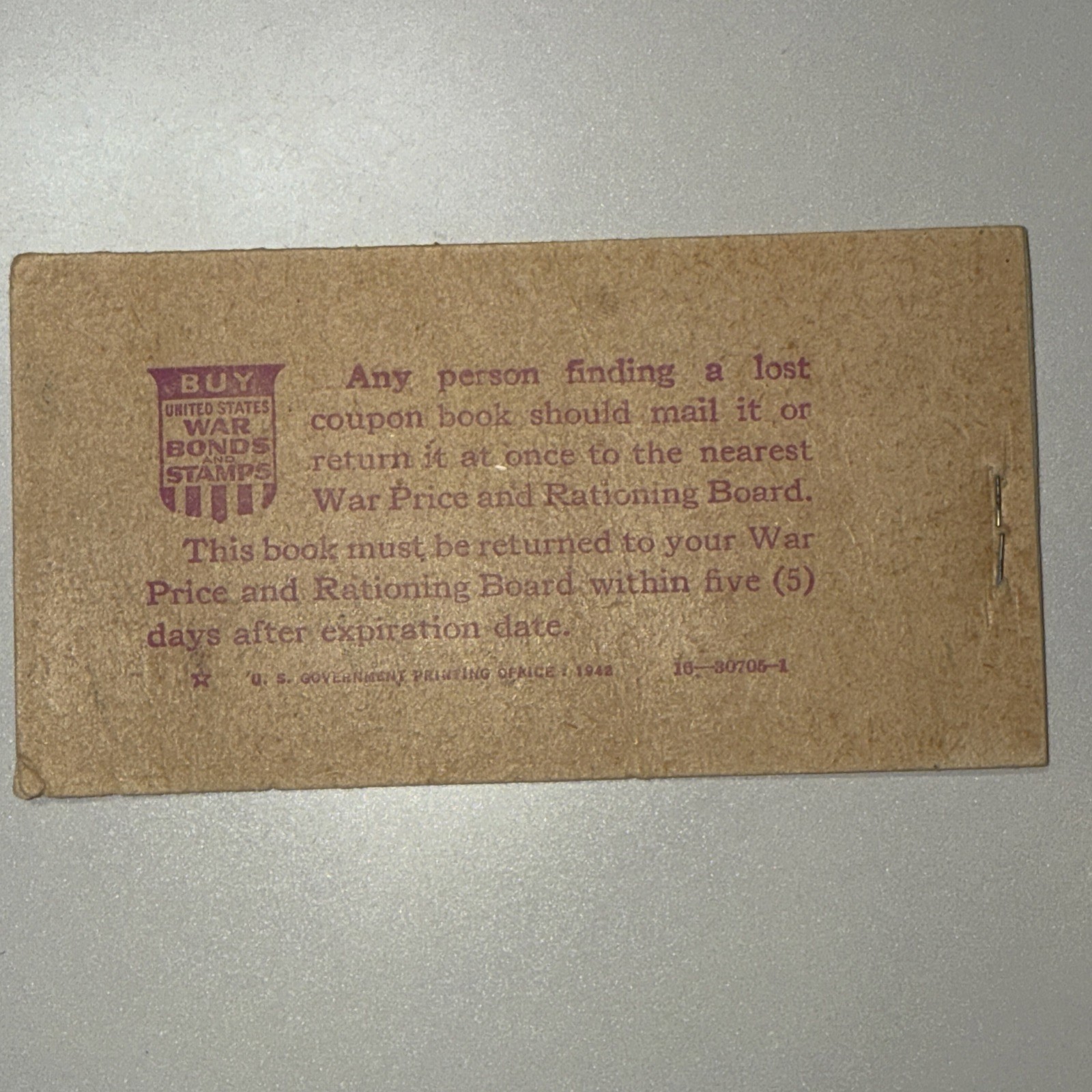 1943-1944 NON HIGHWAY RATIONS BOOKLET 1 FULL PAGE LEFT Kansas WWII World War Two