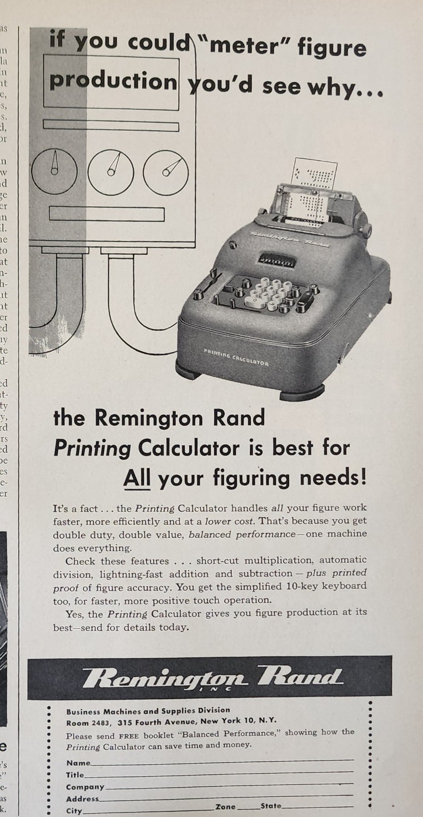 Remington Rand Printing Calculator Picture Magazine Ad Vtg Original Decor