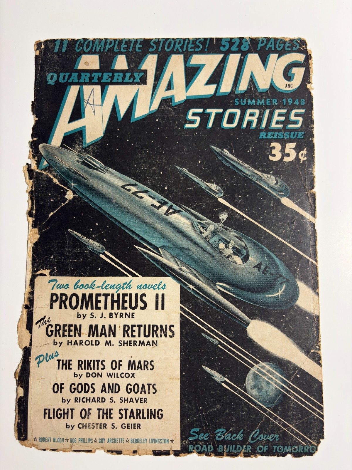 1948 Summer AMAZING STORIES QUARTERLY Magazine GD 2.0 COVER ONLY Spaceships