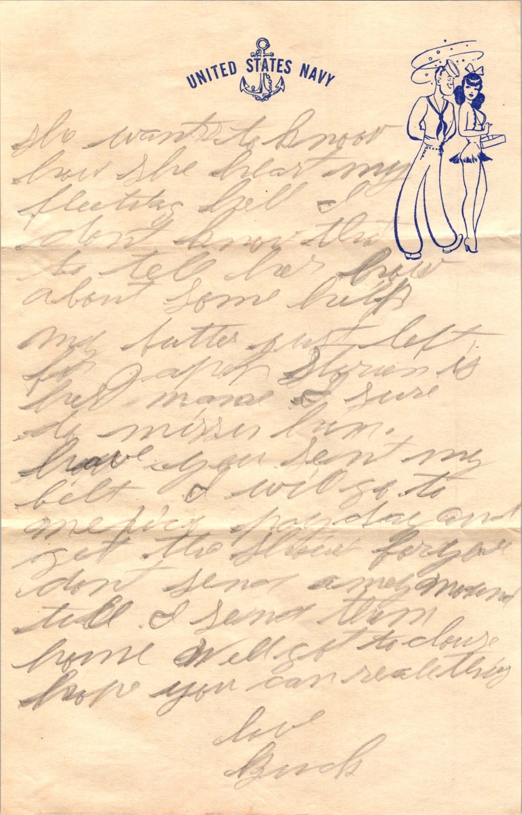 1951 US Navy Sailor Letter San Diego CA Pin-Up Envelope to Turtise Lord OK