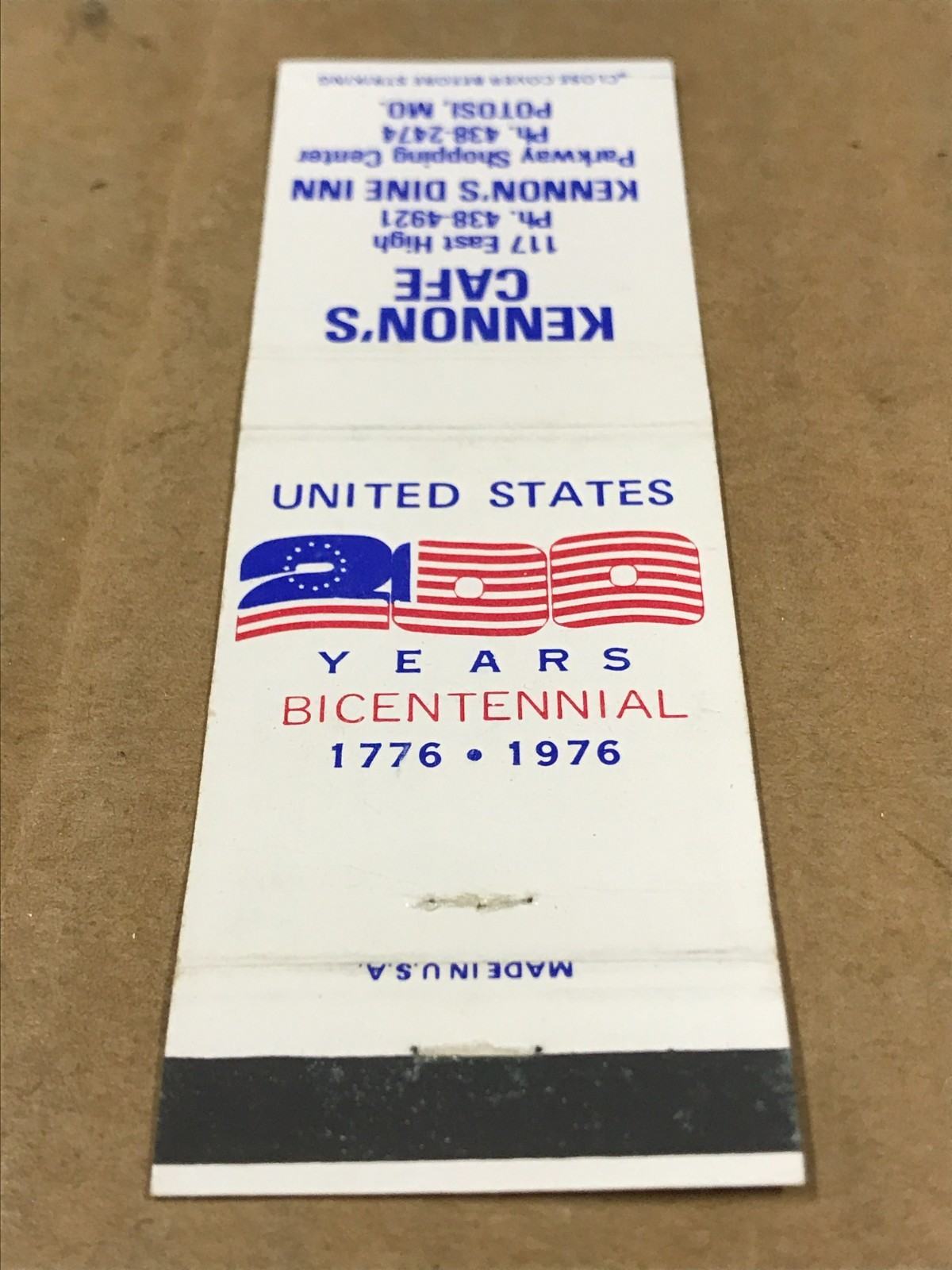 Vintage Kennon’s Cafe/United States Bicentennial – Matchcover, Matchbook