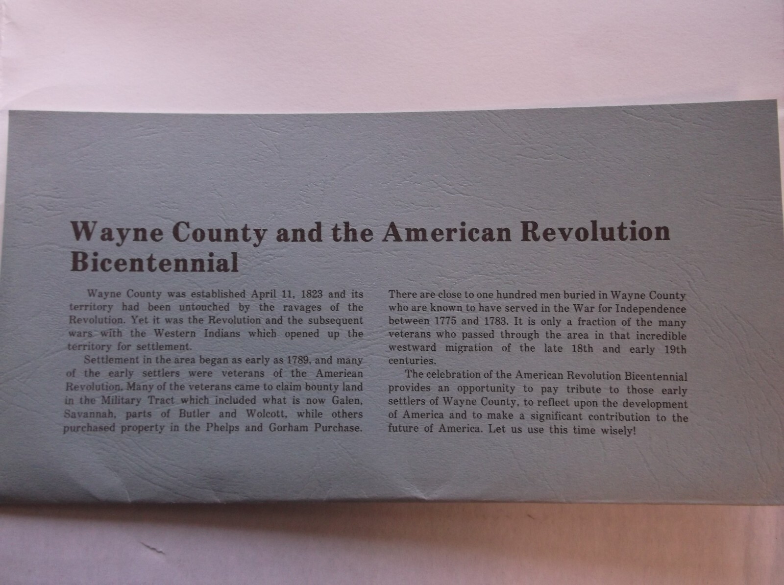 Wayne County NY The American Revolution Bicentennial Celebration Folder & Prints