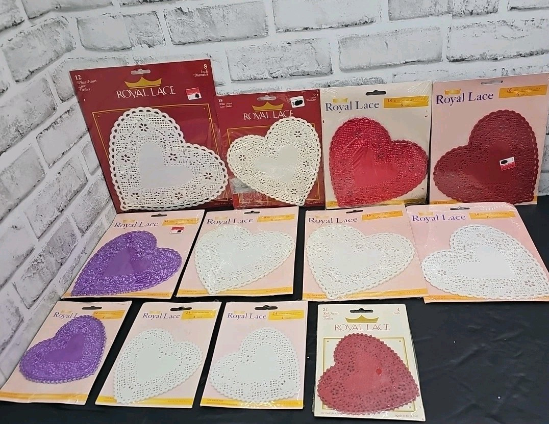 Vtg New Royal Lace Paper Doilies Heart Shaped 12pks (234 Total) Crafts Art Decor