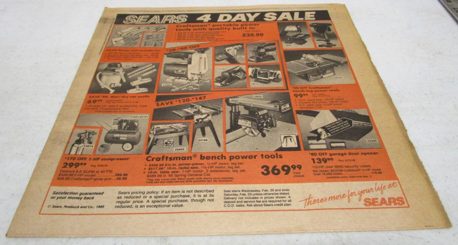 1985 VINTAGE 1980’s SEARS STORE ADVERTISING SALES NEWSPAPER CATALOG