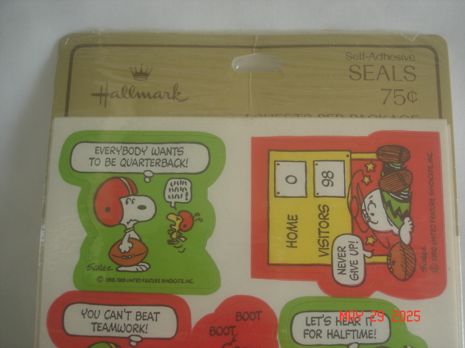 1970’s SEALED HALLMARK PEANUTS FOOTBALL THEME STICKERS / SEALS 4 Sheets MADE USA