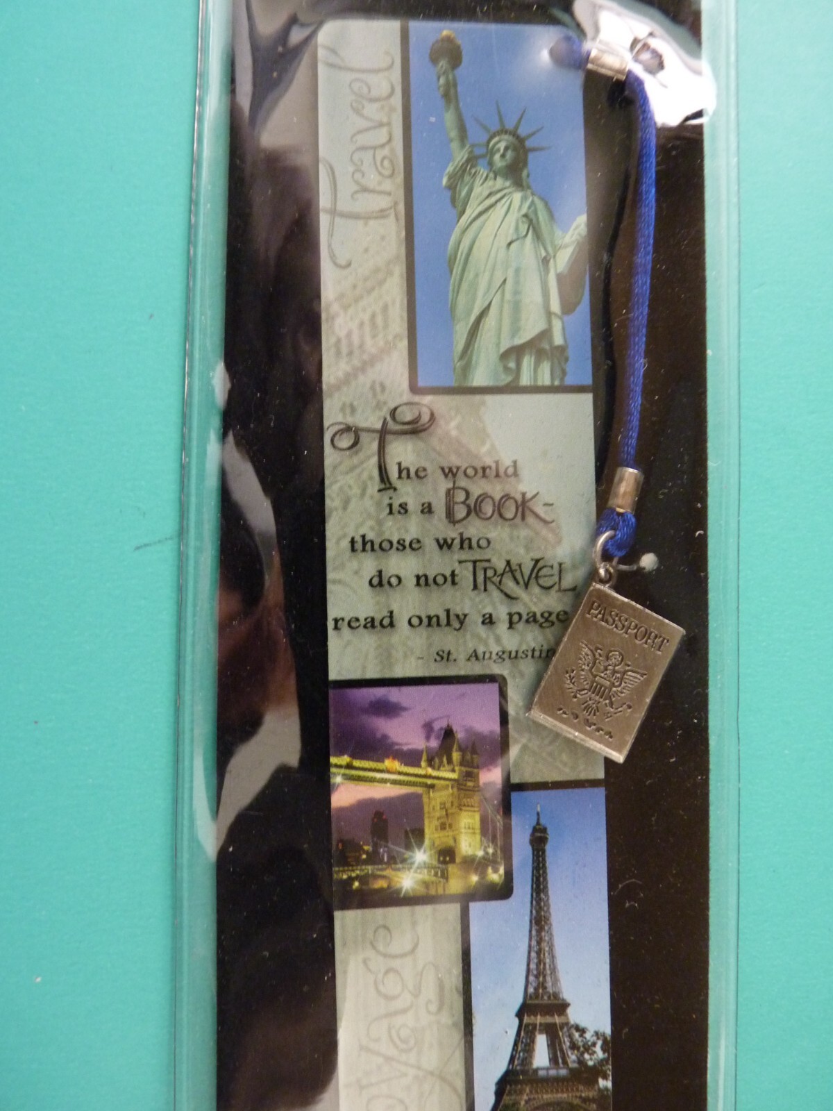 Metal Art Bookmark – Travel Theme w/Charm Tassel NIP 5.5″x1.25″ – Free Shipping