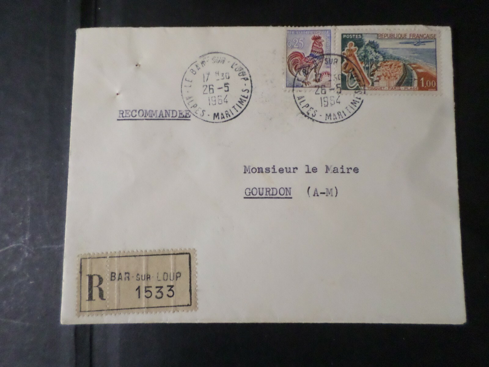 France 1964, Registered Letter Philately, Alpes Maritimes, Tp Coq/ Le Touquet