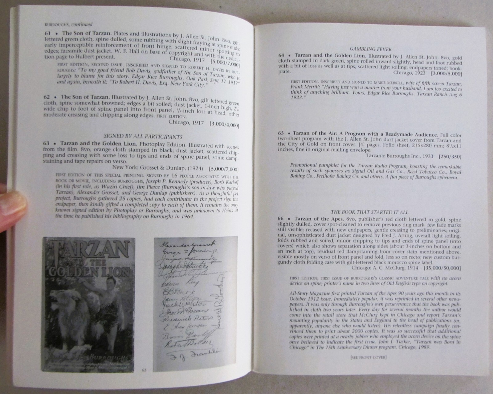 SWANN 19th/20th CENTURY LIT AUCTION CATALOG~9pgs EDGAR RICE BURROUGHS~TARZAN~’02
