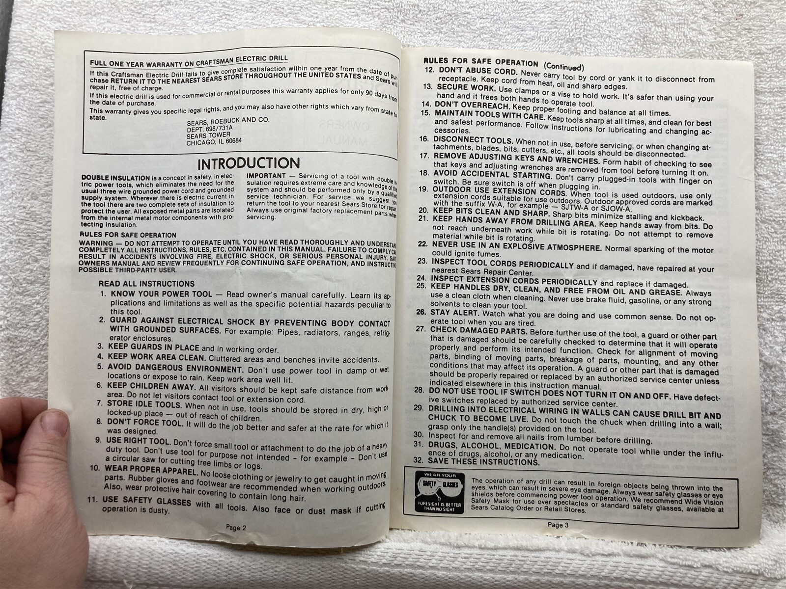 1983 Sears Craftsman 3/8 Inch Drill 315.10514 Owners Manual Guide Vtg