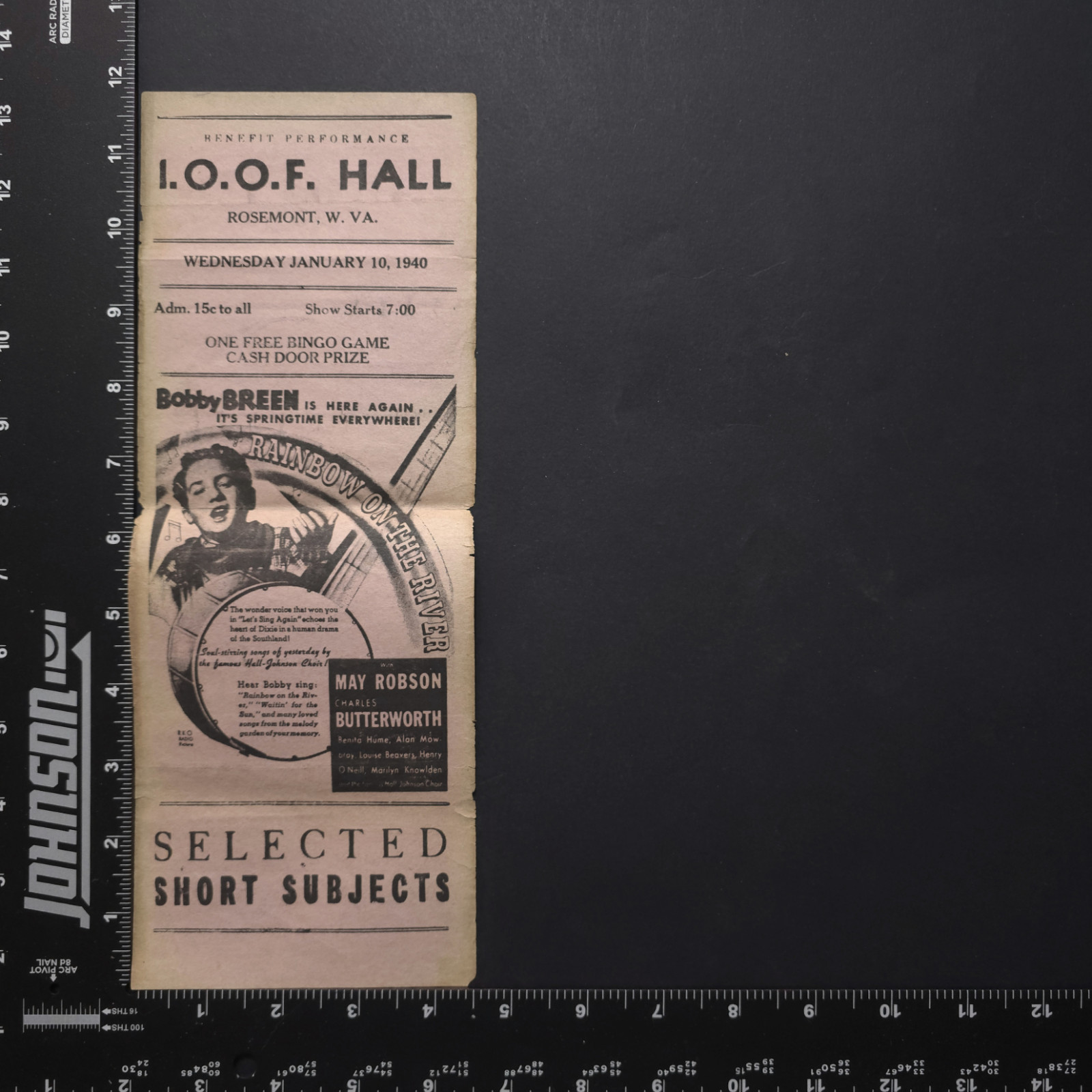 I.O.O.F. Hall Rosemont WV Rainbow on the River Bobby Breen 1940 Movie Herald Vtg