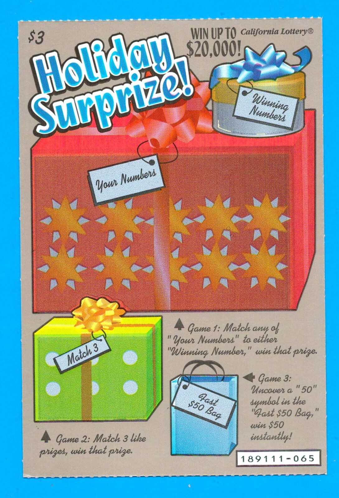2004 California Lottery scratch ticket expired MINT Christmas Holiday ephemera