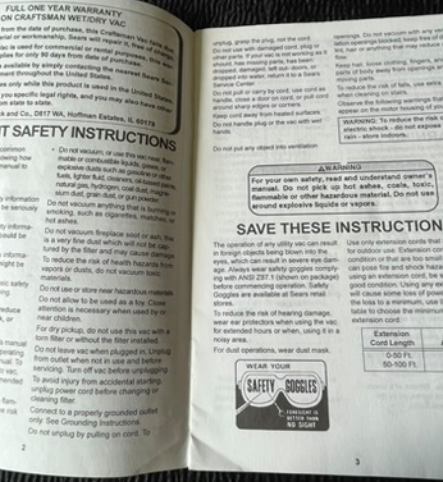 Instructions ONLY Craftsman 2 Gallon Wet/Dry Vac 113.177110 Owner Manual