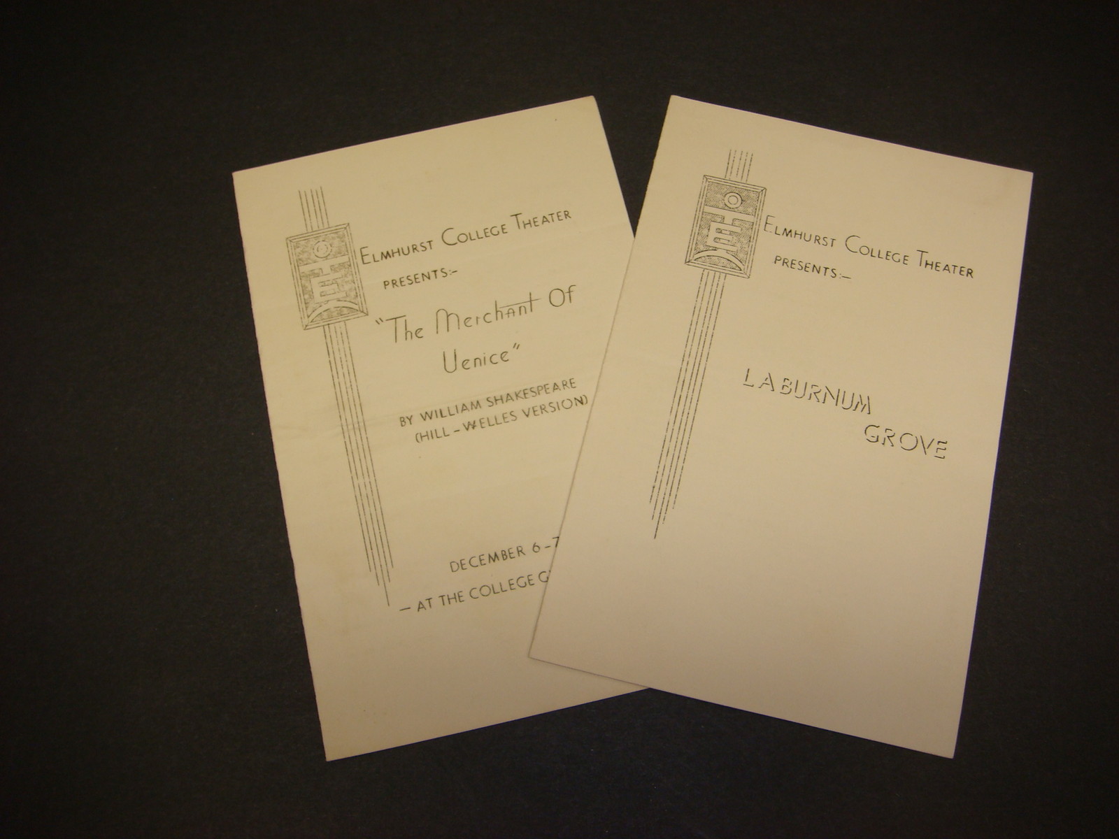 Elmhurst College Theater Programs Laburnum Grove 1941 Merchant Venice 1940 S3500