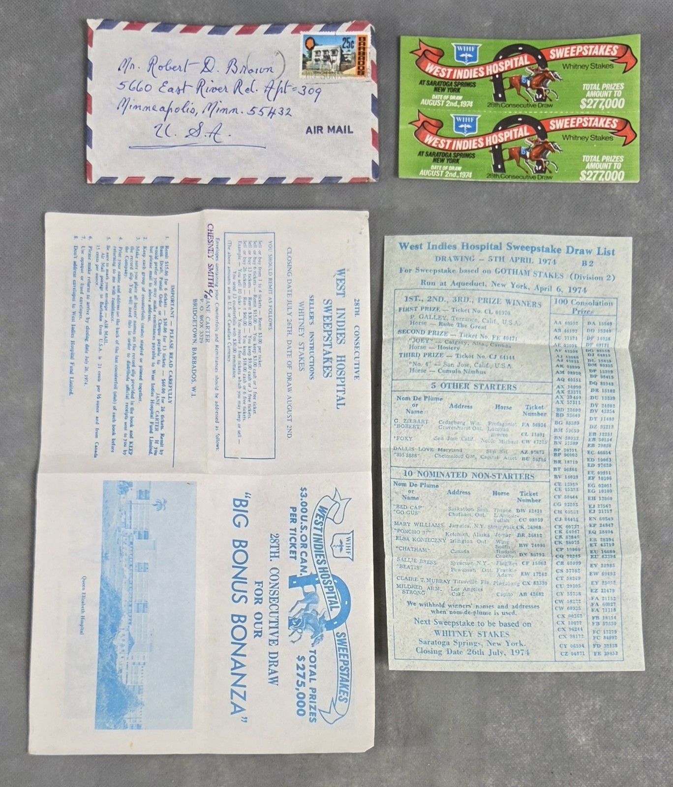 Vintage 1974 WEST INDIES HOSPITAL Advertising SWEEPSTAKES Ticket Book PRIZE LIST